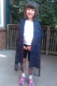 Here's the log cabin shawl modeled by Thea